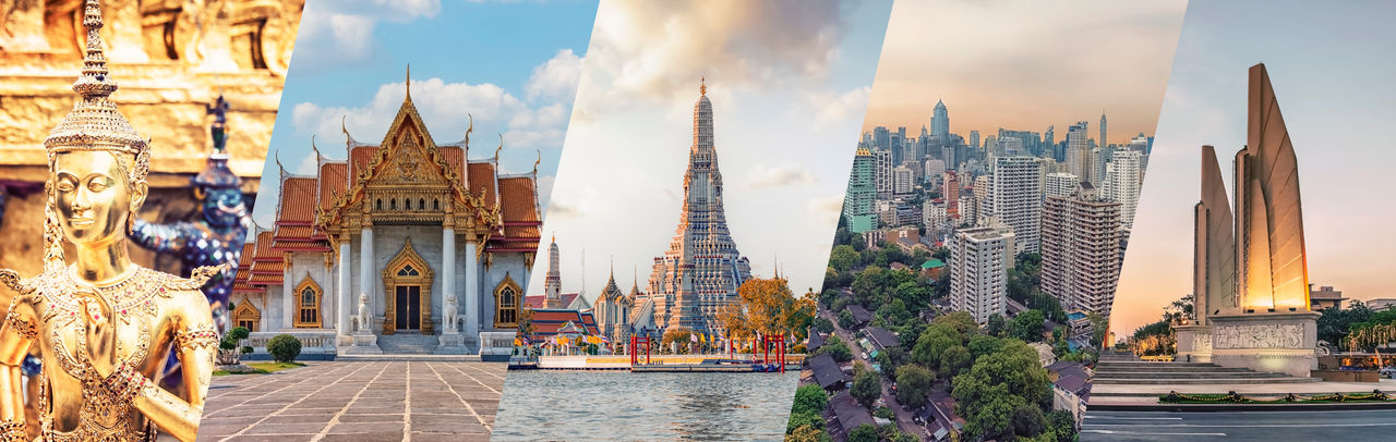 Bangkok city famous landmarks collage. 