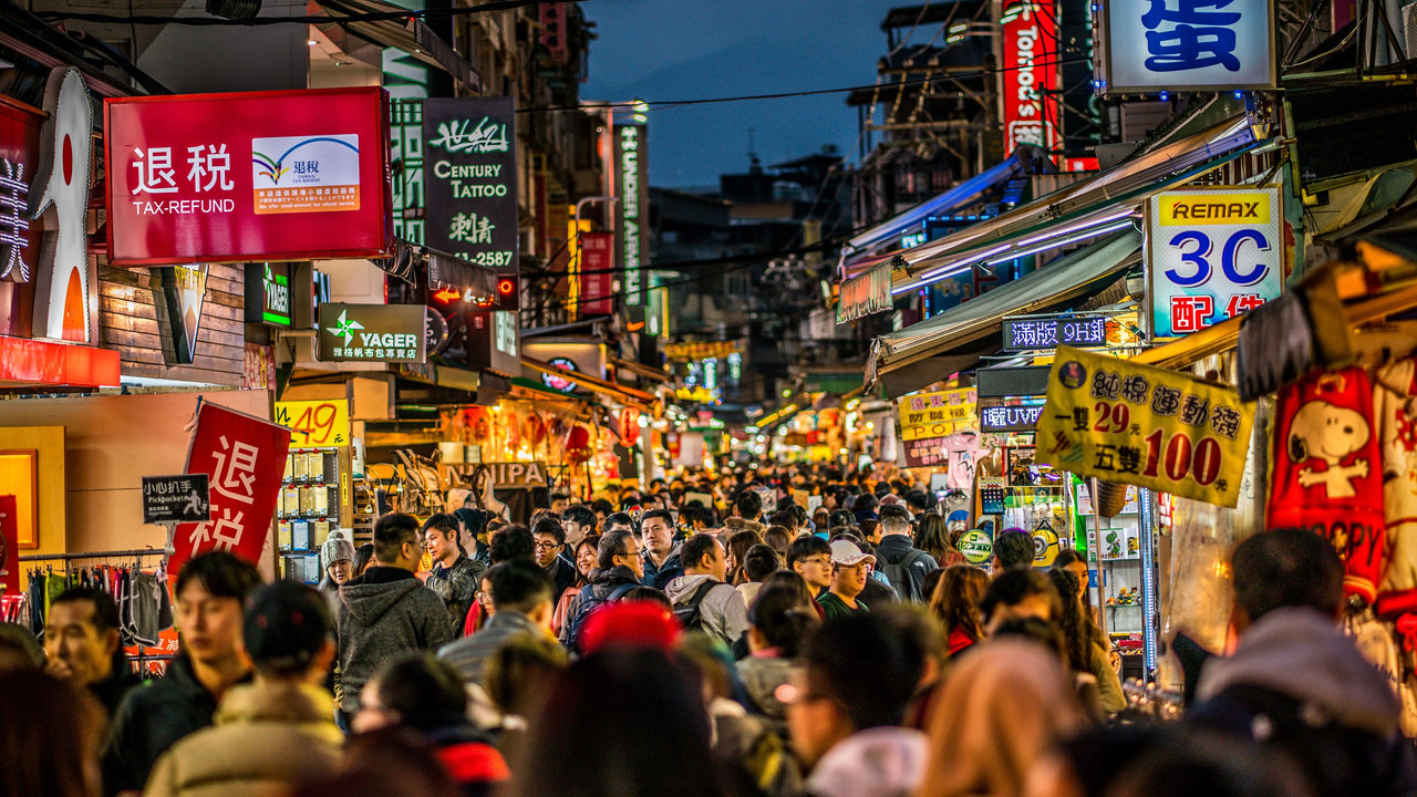 13 February 2018, Taipei Taiwan: Street view of full of people Shilin night market in Taipei Taiwan